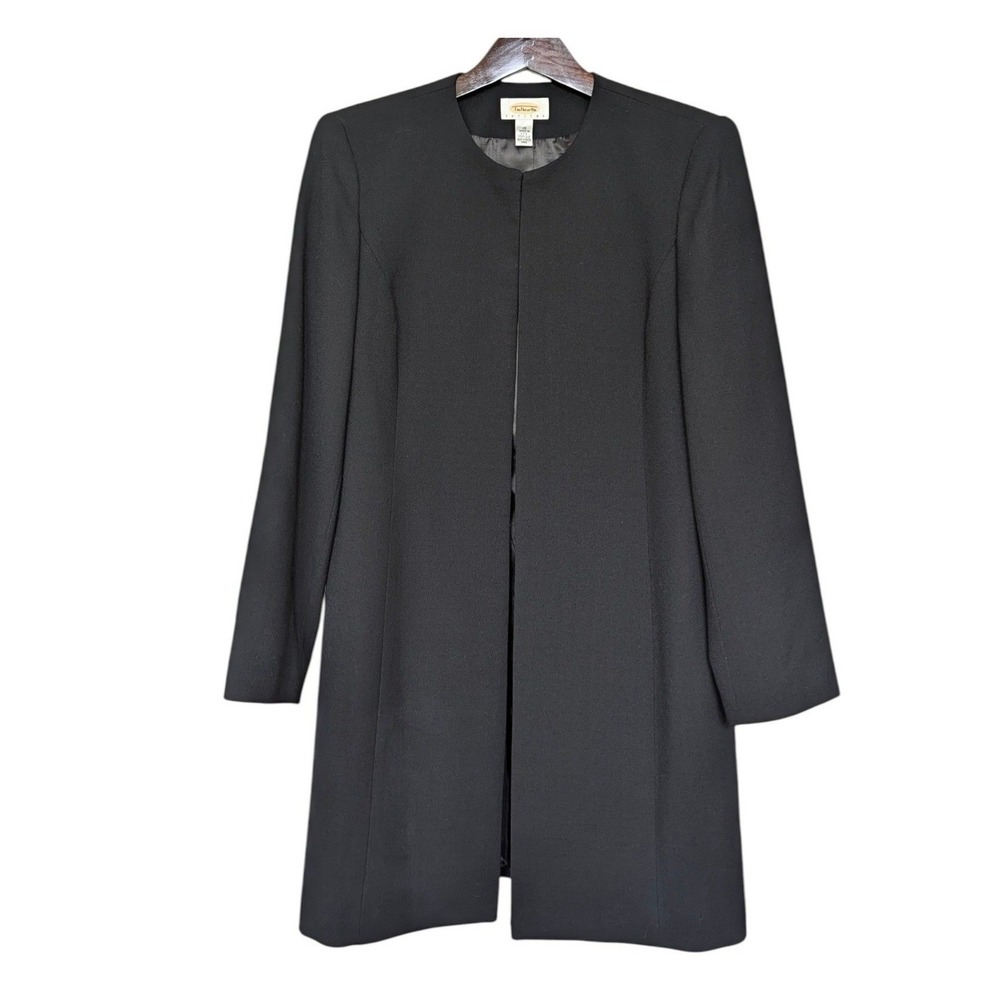 VTG Talbots Petites Black Open Front Long Blazer Jacket USA Womens 10P